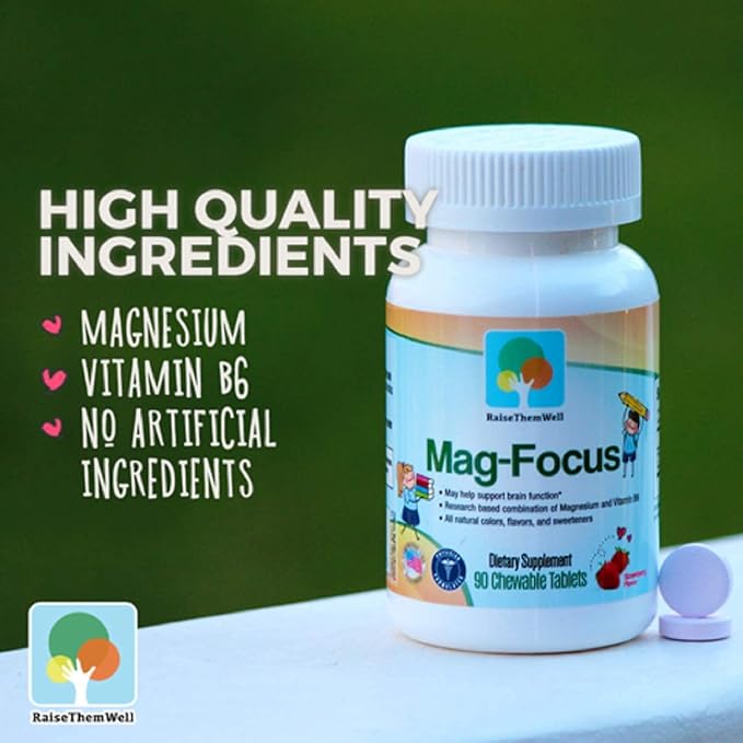 Magnesium Focus Supplement for Kids | Natural Strawberry Flavored | 90 Chewable Tablets