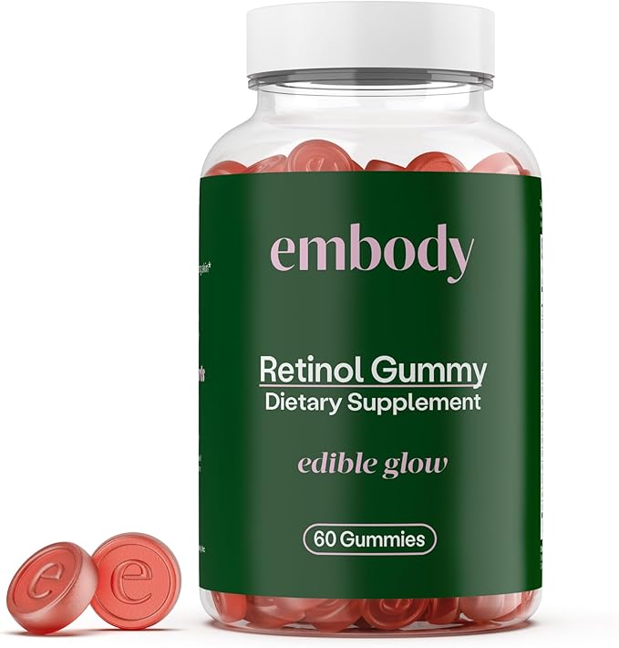 Embody Multivitamin Retinol Gummy - 180 Count, Strawberry Flavor - Vitamin A Supplement for Anti-Aging, Acne, and Clear Skin - Glowing and Youthful Hair, Skin and Nails - Biotin, Vitamin C