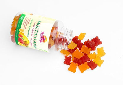 Multivitamin Gummies | Vegan Friendly, Kosher Halal NO Gluten or Gelatin, no GMO| for Men, Women & Kids| 3 Natural Flavors | Vitamins C, B3, B12, Biotin, Zinc & More| 100 Gummies