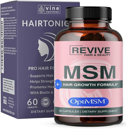 Hair Vitamins MSM powder Faster Hair Growth Hairtonica - Hair Growth Supplement - Support Hair Loss & Thinning Hair - MSM 1,000mg Hair Supplement Biotin 5000mcg, Keratin – Packaging may vary 90 ct
