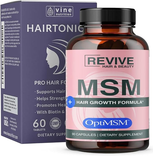 Hair Vitamins MSM powder Faster Hair Growth Hairtonica - Hair Growth Supplement - Support Hair Loss & Thinning Hair - MSM 1,000mg Hair Supplement Biotin 5000mcg, Keratin – Packaging may vary 90 ct