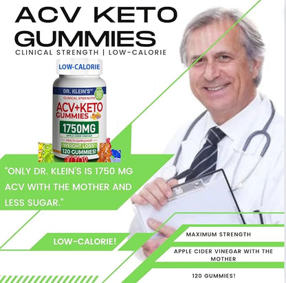 Keto ACV Gummies - Low-Calorie, Clinical Strength 1750mg, Apple Cider Vinegar Gummies with The Mother - Supports Advanced Weight Loss, Digestion, Cleansing - (120 Count)