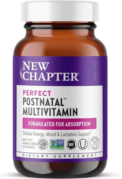 New Chapter, Postnatal Vitamins Lactation Supplement, Complete Multivitamin with Fermented Vitamin D3 + B Vitamins, Made with Organic Vegetables & Herbs, Non-GMO Ingredients, 270 Count