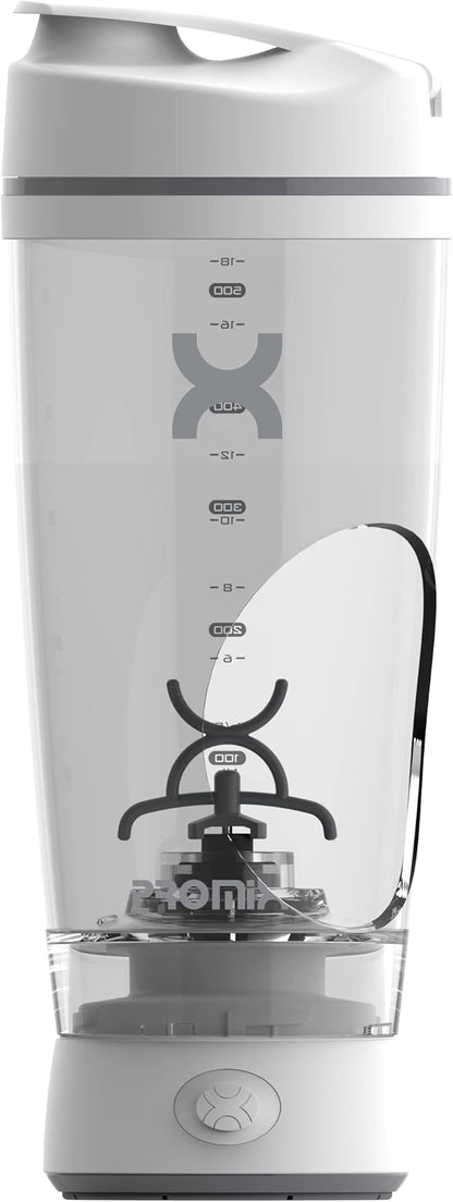 Promixx Original Shaker Bottle - Battery-powered for Smooth Protein Shakes - BPA Free, 20oz Cup (White)