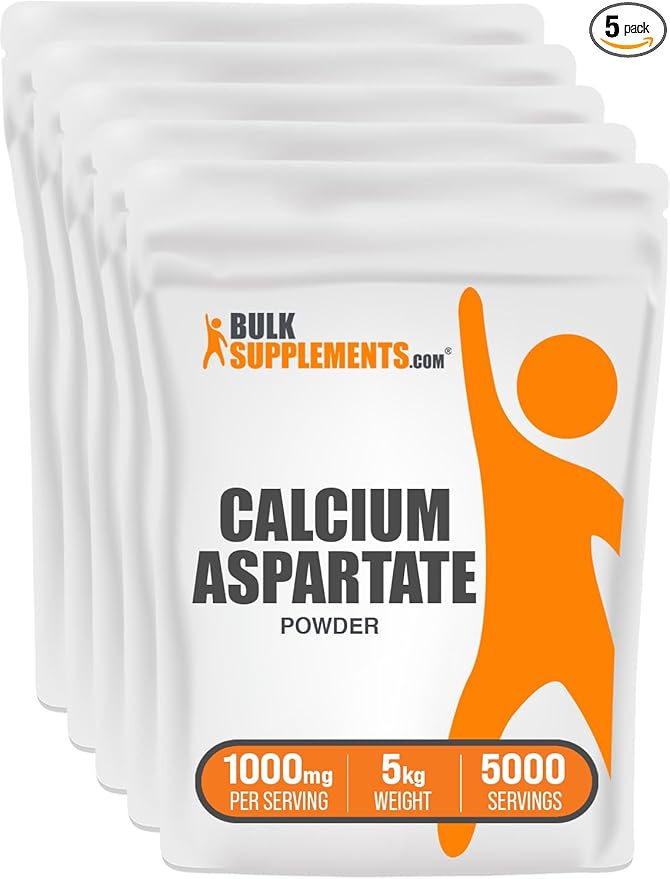 BulkSupplements.com Calcium Aspartate Powder - Calcium Supplement Powder, Calcium Aspartate 200mg - Gluten Free, 1000mg (200mg Calcium) per Serving, 5kg (11 lbs) (Pack of 5)