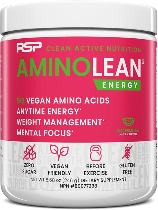 RSP Nutrition AminoLean Pre Workout Powder, Amino Energy & Weight Management with BCAA Amino Acids & Natural Caffeine, Preworkout Boost for Men & Women, 30 Serv