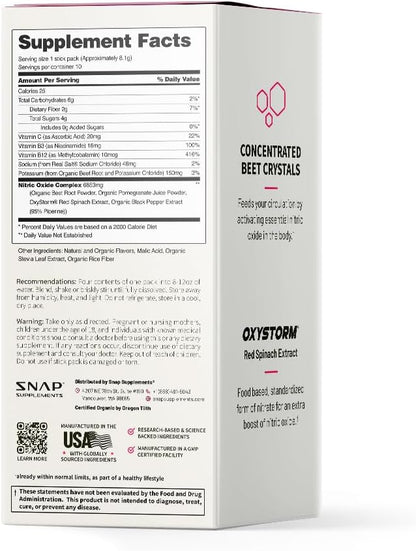 Snap Supplements Nitric Oxide Organic Beet Root Powder, Circulation Superfood On-The-Go, Convenient Single Serve Packs (10 Packs)