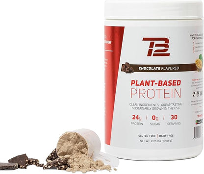 TB12 Plant Based Protein Powder by Tom Brady, 24g of Vegan Pea Protein, Low Sugar, Low Carb, Non-GMO, Meal Replacement, Keto Friendly, Paleo, Sugar Free, Chocolate Flavor (30 Servings/2.25lbs)