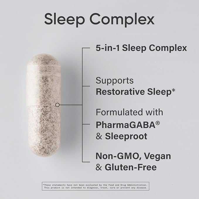Sports Research® Sleep Complex- Melatonin-Free Vegan Capsules - with Valerian Root, GABA, L-Theanine, Magnesium & 5-HTP - 30 Servings