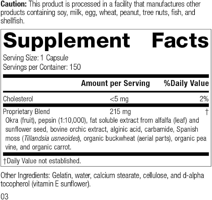 Standard Process Okra Pepsin E3 - Whole Food Digestion and Digestive Health, Cholesterol, Bowel and Bowel Cleanse with Pepsin, Alfalfa, Spanish Moss, Buckwheat and Okra - Gluten Free - 150 Capsules