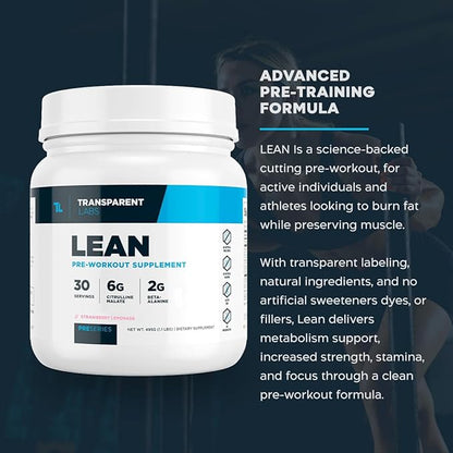 Transparent Labs Lean Pre-Workout - Body Recomposition Pre Workout for Men and Women with Acetyl L-Carnitine, Beta Alanine Powder, & PurCaf Organic Caffeine Powder - 30 Servings, Fruit Punch