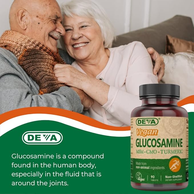 DEVA Vegan Glucosamine-MSM-CMO & Turmeric Supplement - Gluten Free Plant Based Nutritional Supplement - 90 Tablets (Pack of 2)