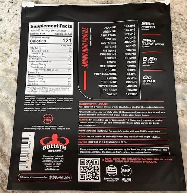 Goliath Labs 100% Whey Protein Powder Isolate/Blend | Fast-Absorbing Workout Supplements for Men and Women | 25g of Pure Protein and 5.5g of BCAAs | 5 lbs, 68 Servings (5 LB, Cookies n Cream)