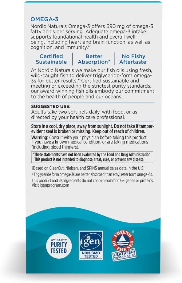 Nordic Naturals Omega-3, Lemon Flavor - 120 Soft Gels - 690 mg Omega-3 - Fish Oil - EPA & DHA - Immune Support, Brain & Heart Health, Optimal Wellness - Non-GMO - 60 Servings