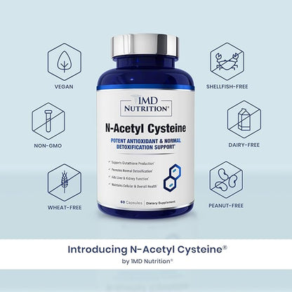 1MD Nutrition NAC Supplement N-Acetyl Cysteine - NAC 600 mg - Antioxidant Supplement Supports Detox and Glutathione Production - N Acetylcysteine Respiratory Supplement for Lung Health - 60 Capsules