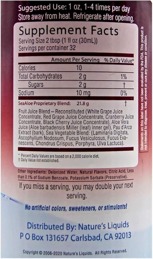Nature's Liquids Aloe Vera Juice Oceanic Elixir - Proprietary Botanical Blend for Thyroid, Digestion and Immune Support, 32oz (Pack of 6)