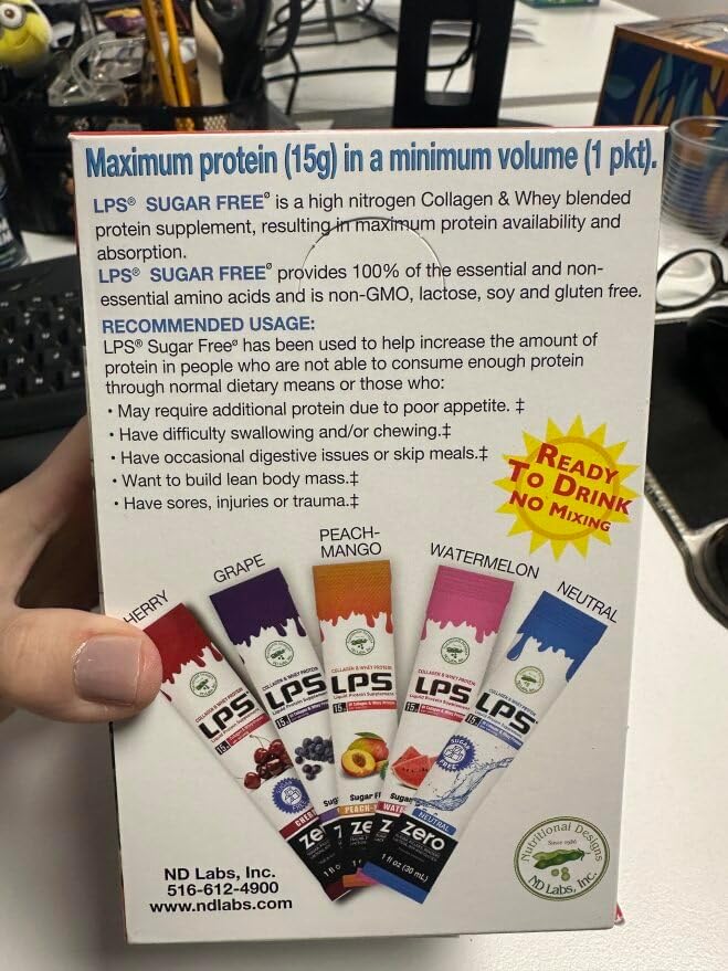 Nutritional Designs LPS Liquid Collagen & Whey Protein Supplement - Non-GMO Drink, Sugar-Free - Promotes Healthy Skin & Hair for Men & Women, Single Serve (Variety Box, 30)