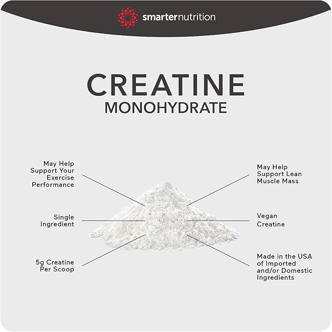 Smarter Nutrition Creatine Monohydrate Powder 500g, 5000mg Per Serving (5g) - Keto Friendly, Unflavored, Gluten-Free Pre-Workout & Post Workout Support for Muscle Mass & Hydration [100 Servings]