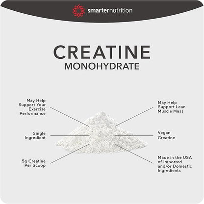 Smarter Nutrition Creatine Monohydrate Powder 150g, 5000mg Per Serving (5g) - Keto Friendly, Unflavored, Gluten-Free, Pre & Workout Recovery Support, Promotes Muscle Mass &. Endurance - 30 Servings