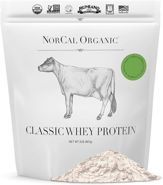 NorCal Organic - Classic Whey Protein - 100% Grass-Fed and Grass-Finished - UNFLAVORED - Lecithin-Free - 2lb Bulk