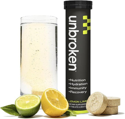 UNBROKEN Amino Energy Tablets with All 9 EAA & BCAA Amino Acids in Free-Form, Amino Acids Supplement for Faster Recovery & Less Muscle Soreness, Post & Preworkout for Men & Women,10 Serv. Lemon/Lime.
