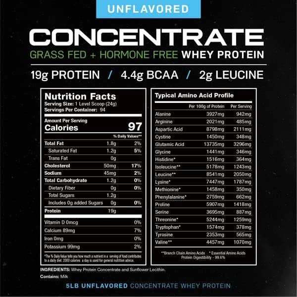 Muscle Feast Grass-Fed Whey Protein Concentrate Powder, All Natural Hormone Free Pasture Raised, Unflavored, 5lb