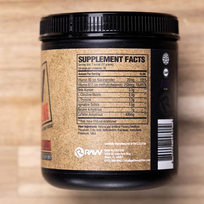 RAW Preworkout Extreme | High Stimulant Preworkout Powder Drink, Extreme Energy, Focus and Endurance Booster | Explosive Strength and Pump During Workout for Max Gains | Fruit Burst (30 Servings)