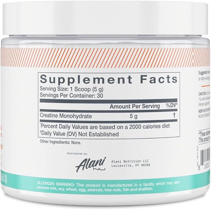 Alani Nu Creatine Monohydrate Powder | Unflavored | Micronized Creatine Powder | Gluten Free | Sugar Free | Vegan | 30 Servings