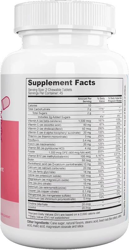 Nutri Supreme Prenatal Vitamin, Chewable Prenatal Vitamins for Women with 800 MCG of Folate, Complete Pregnancy Multivitamin with Iron, Kosher, Cherry Flavor, 90 Count