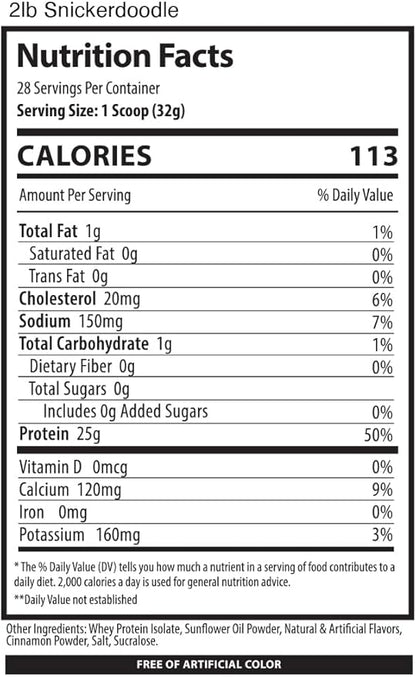 ISO, Low Carb 100% Whey Protein Isolate Powder, 25 Grams Per Serving, Helps Support Muscle Growth, Low Sugar and Gluten Free (Snicker Doodle, 2 lb)