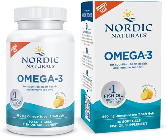Nordic Naturals Omega-3, Lemon Flavor - 90 Soft Gels - 690 mg Omega-3 - Fish Oil - EPA & DHA - Immune Support, Brain & Heart Health, Optimal Wellness - Non-GMO - 45 Servings