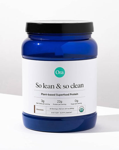 Ora Organic Vegan Protein Powder - 23g Plant Protein for Women and Men - Chocolate Flavor 20 Servings, Bloat-Free, Gluten Free, Non-GMO, No Artificial Sweeteners