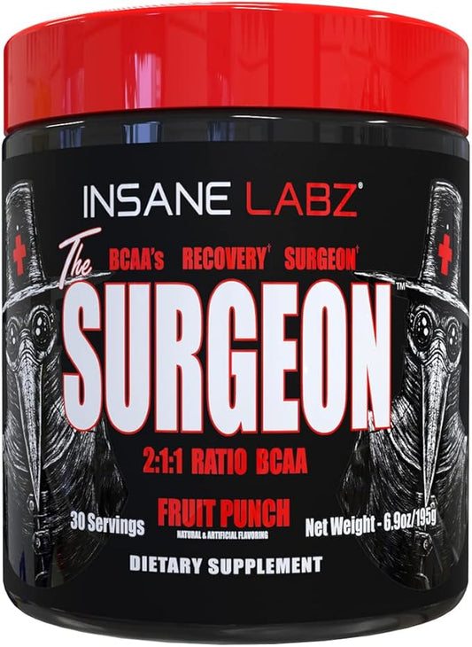 Insane Labz The Surgeon BCAA Recovery Powder - Branched Chain Amino Acid Post Workout Drink for Muscle Recovery - 30 Srvgs (30 Servings (Pack of 1), Fruit Punch)