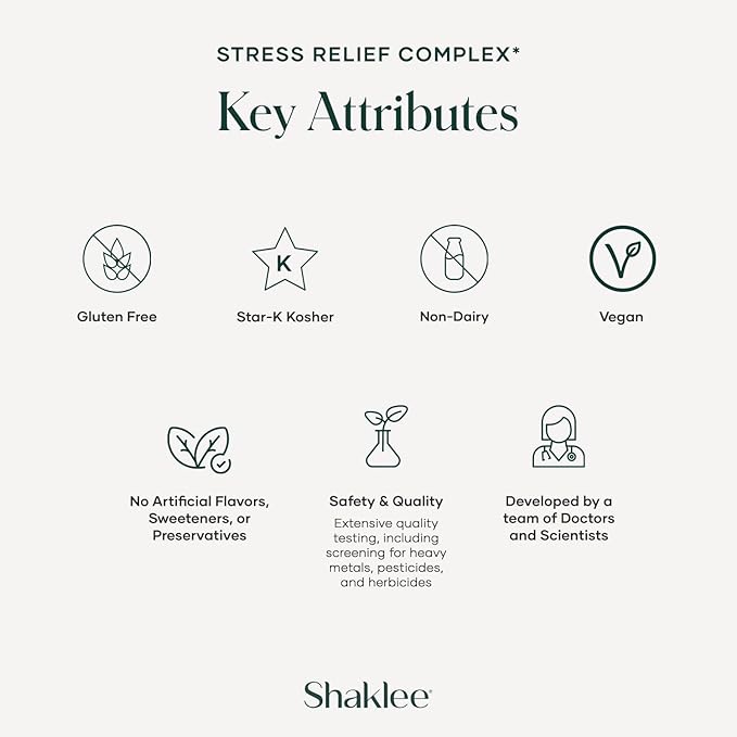 Shaklee - Stress Relief Complex - Calming Blend of L-theanine, Ashwagandha, Beta-sitosterol, and L-tyrosine - Promotes Relaxation without Drowsiness - 1 Caplet Daily - Adults Supplement - 30 Caplets
