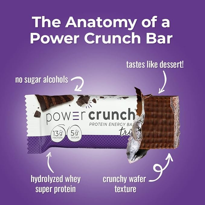 Power Crunch Protein Wafer Bars, High Protein Snacks with Delicious Taste, Triple Chocolate, 1.4 Ounce (12 Count) (Pack of 2)
