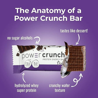 Power Crunch Protein Wafer Bars, High Protein Snacks with Delicious Taste, Triple Chocolate, 1.4 Ounce (12 Count) (Pack of 2)