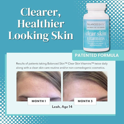 Clear Skin Vitamins for Women & Men - Supplement for Healthy Glowing Skin and Acne Control* - Patented and Dermatologist Developed Hormonal & Cystic Acne Pills