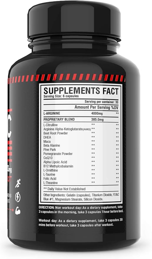 Nitric Oxide Supplement Booster Complex L Arginine 4000mg,L Citrulline, AAKG,Beet Root,Pre Workout Pills,Muscle Bulider,Growth,Pumps,Blood Flow,Vascularity,Heart Health,180 Capsules