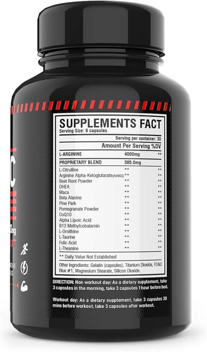 Nitric Oxide Supplement Booster Complex L Arginine 4000mg,L Citrulline, AAKG,Beet Root,Pre Workout Pills,Muscle Bulider,Growth,Pumps,Blood Flow,Vascularity,Heart Health,180 Capsules