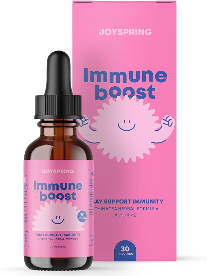 JoySpring Immune Drops - Kids’ Immunity Support Supplement (1 fl oz, 30 Servings) with Organic Elderberry Liquid, Echinacea, Oregon Grape Root & Orange Peel for Ages 2-16+ Years and Adults.