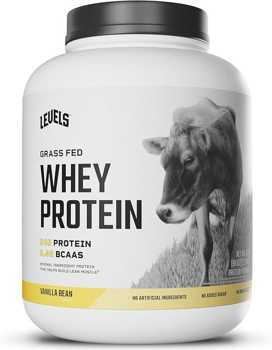 Levels Grass Fed Whey Protein Powder, No Artificials, 24G of Protein, Vanilla Bean, 5LB