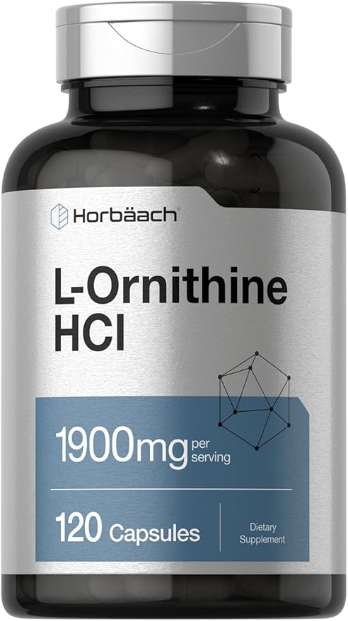 Horbäach L Ornithine HCl | 1900mg | 120 Capsules | Non-GMO & Gluten Free Supplement
