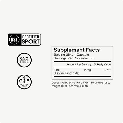 Momentous Zinc Picolinate 15mg - Immunity & Hormone Support - Bioavailable Zinc Supplement - Promotes Joint Health & Lean Muscle Mass - NSF Certified, GMO-Free, Gluten Free, 60 Servings