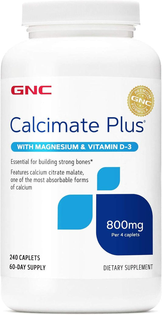 GNC Calcimate Plus 800mg Supplement, Supports Strong Bones, Enhances Calcium Absorption, 60 Servings