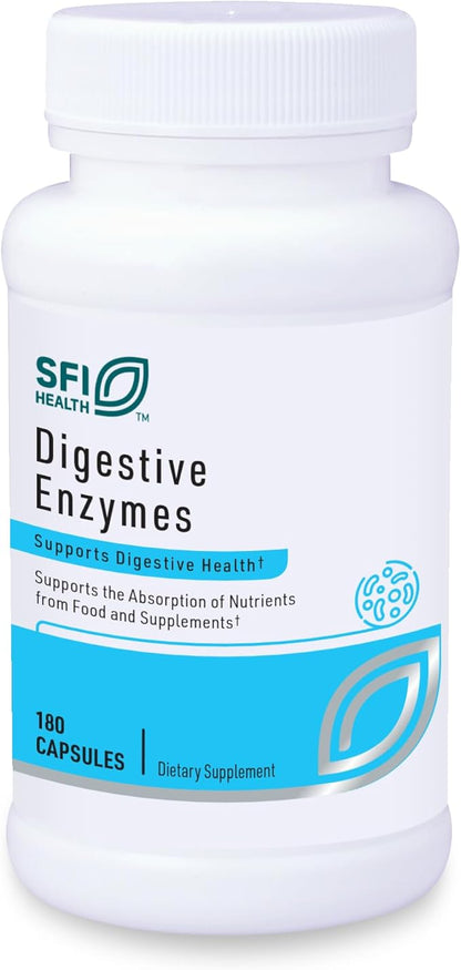 Klaire Labs SFI Health Digestive Enzymes - Gut Health Supplements with Amylase, Protease, Lactase, Cellulase & Lipase Enzymes for Digestion - Supports Occasional Bloating & Gas (180 Capsules)