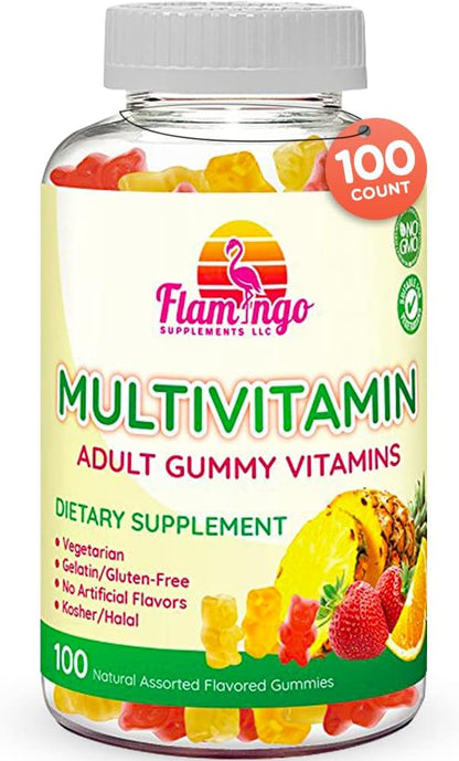 Multivitamin Gummies | Vegan Friendly, Kosher Halal NO Gluten or Gelatin, no GMO| for Men, Women & Kids| 3 Natural Flavors | Vitamins C, B3, B12, Biotin, Zinc & More| 100 Gummies