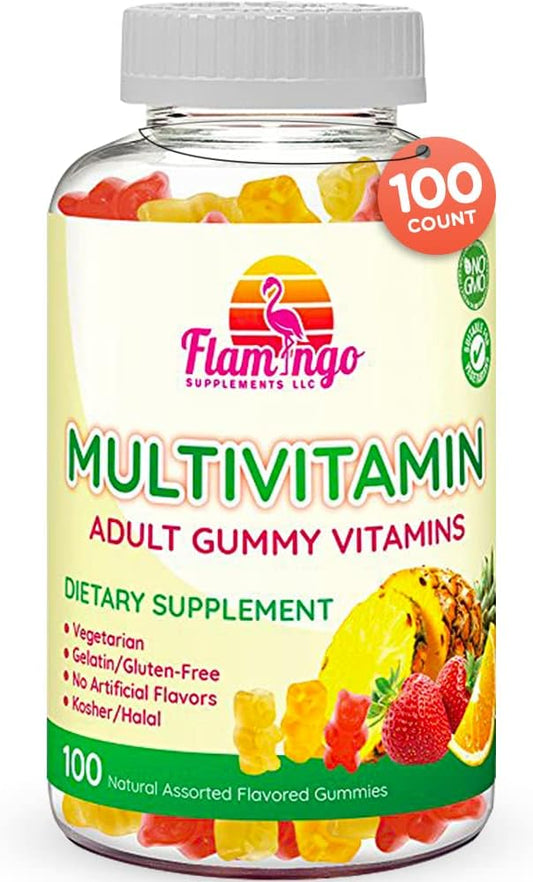 Multivitamin Gummies | Vegan Friendly, Kosher Halal NO Gluten or Gelatin, no GMO| for Men, Women & Kids| 3 Natural Flavors | Vitamins C, B3, B12, Biotin, Zinc & More| 100 Gummies