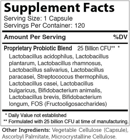 Zahler BioDophilus High Potency Probiotic Formula 25 Billion Live & Active CFUs - 120 Capsules