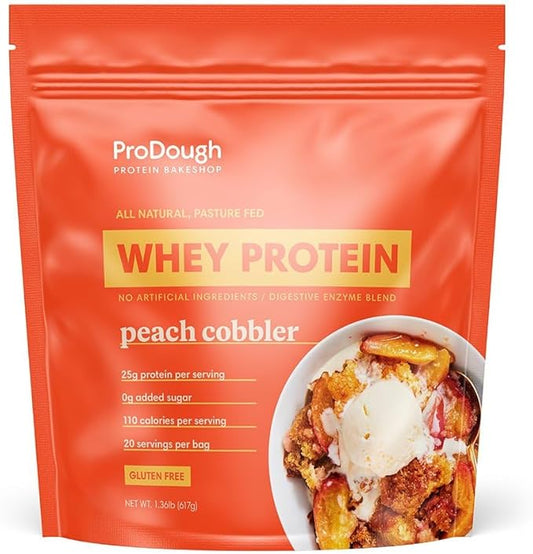 ProDough Gourmet Whey Isolate Hydrolized Protein Powder for Shake Mix- Easy Digest Enzyme Blend, 25g Protein per Serving, Natural Ingredients, Gluten Free, Keto Friendly (Peach Cobbler)