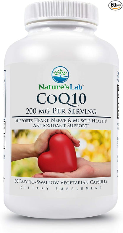 Nature's Lab CoQ10 200mg Nutritional Supplement - Supports Heart, Nerve & Muscle Health* - 60 Count (2 Month Supply)